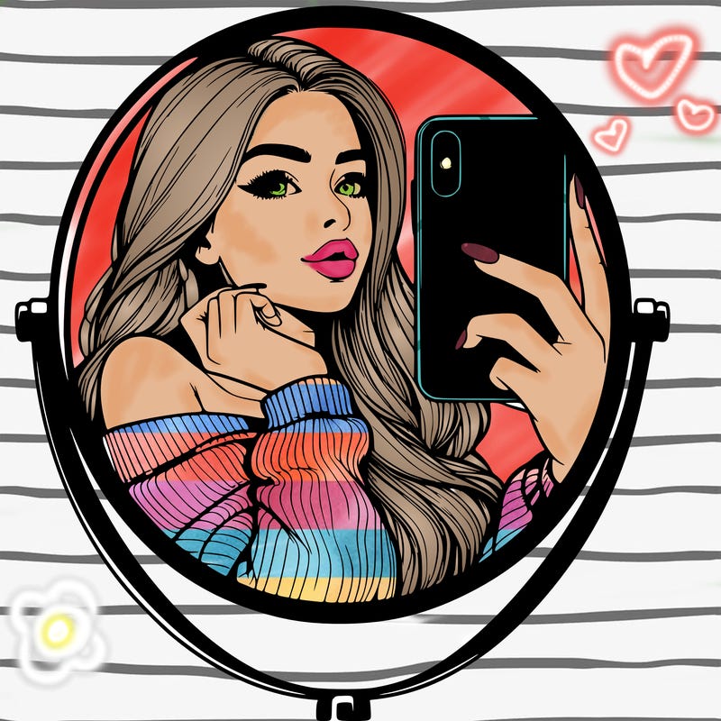 realistic girl taking mirror selfie beautiful