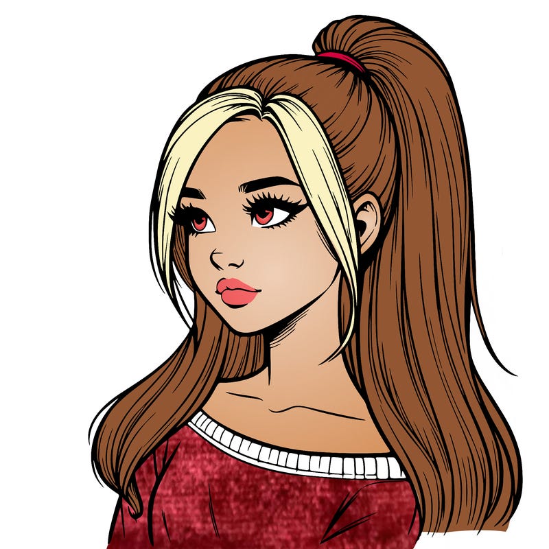 realistic girl with a high ponytail