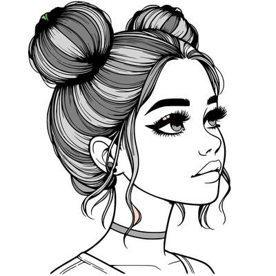 realistic girl with buns on the top of her head