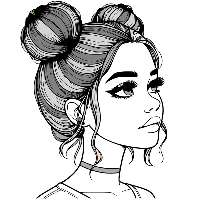 realistic girl with buns on the top of her head
