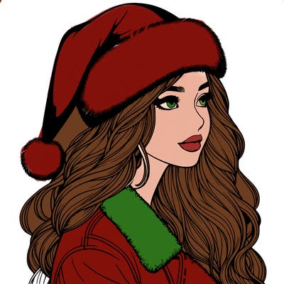 realistic girl in santa hat