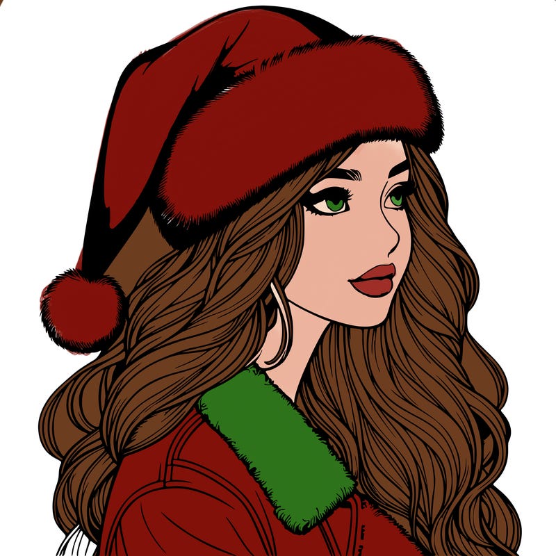 realistic girl in santa hat