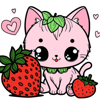 kitten with strawberry
