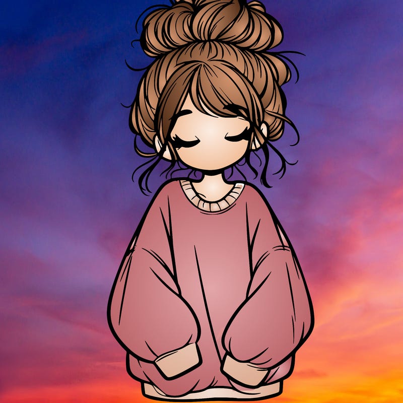 girl with baggy sweatshirt and messy bun