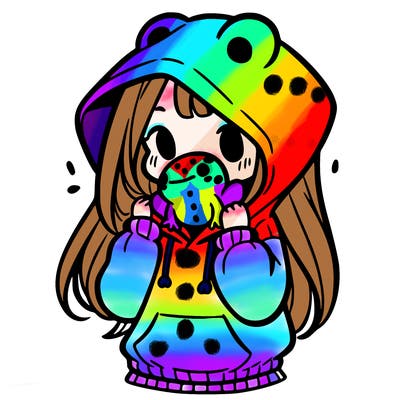 a girl holding a froggy hoodie