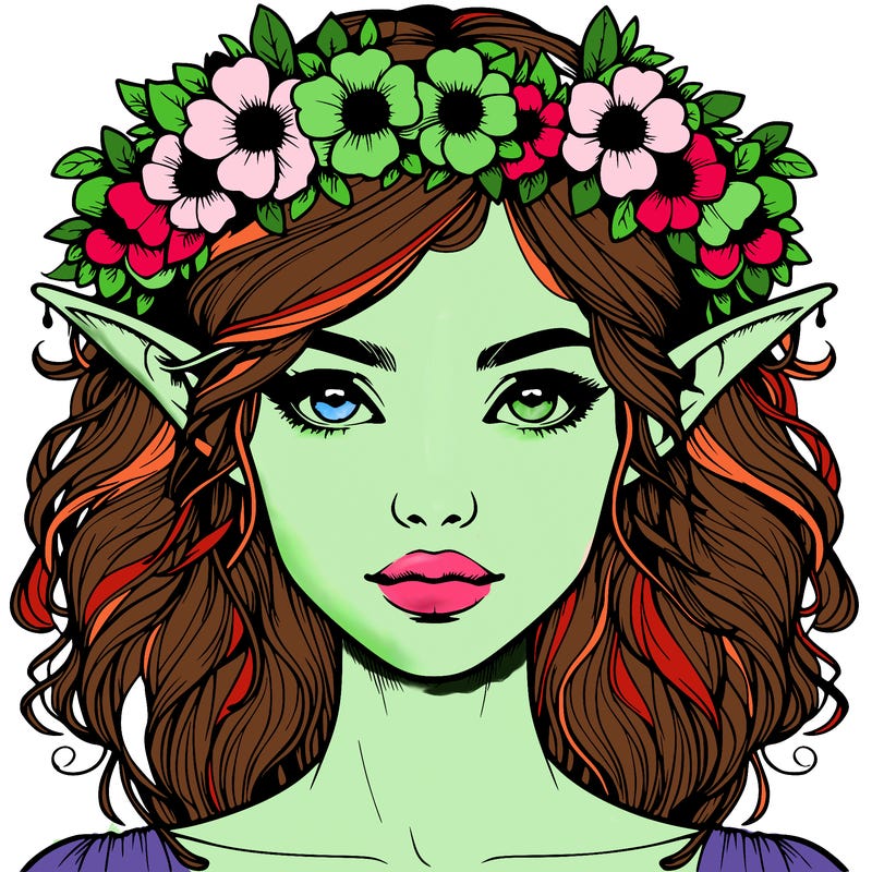realistic female elf with flower crown