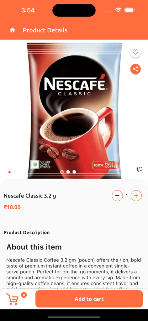 BeMight Online Shopping Store - Product details page for Nescafe Classic coffee on the BeMight grocery shopping app