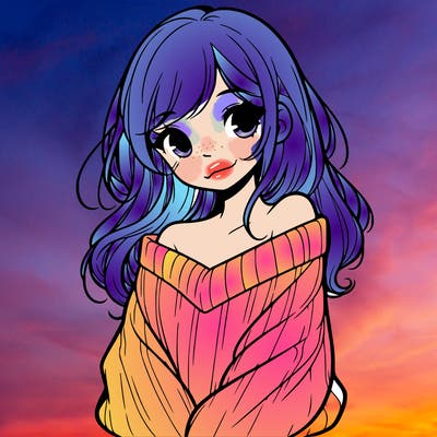 shy pretty girl wearing a sweater that is falling off one shoulder portrait