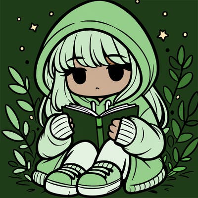 girl in oversized hoodie reading a book