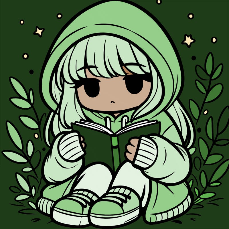 girl in oversized hoodie reading a book