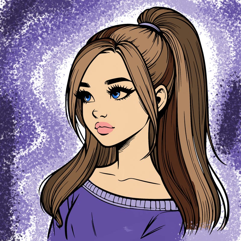 realistic girl with a high ponytail