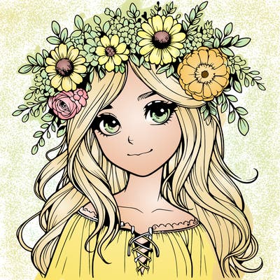 realistic girl with flowers crown