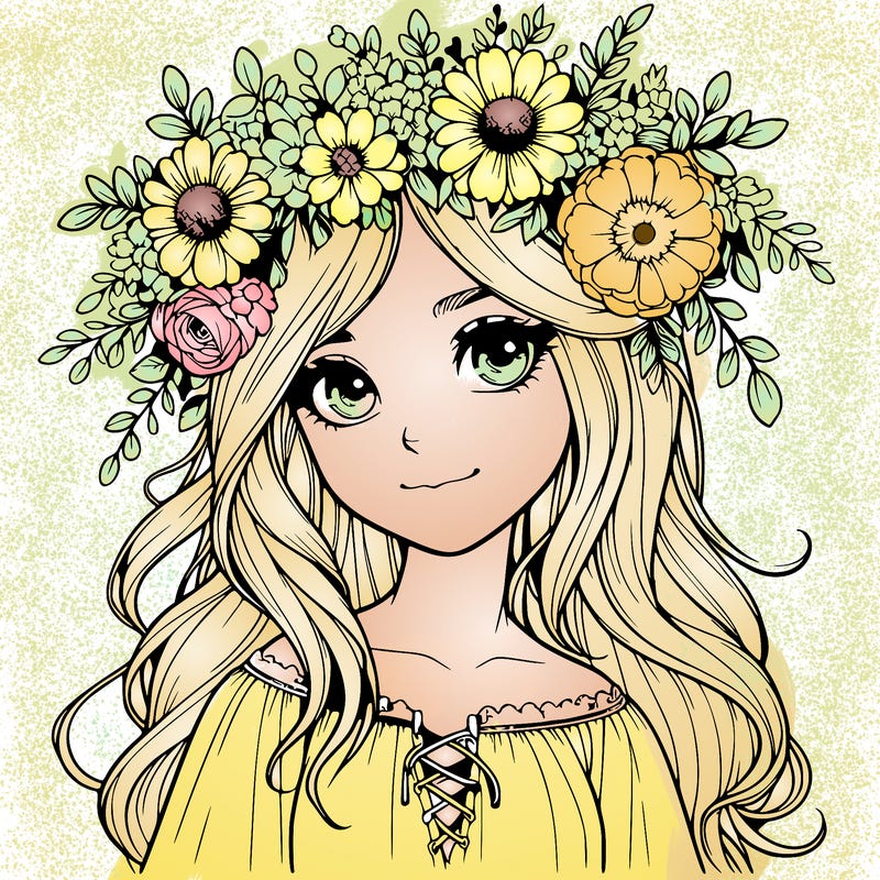 realistic girl with flowers crown