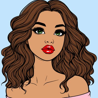 realistic girl with wavy hair and lips