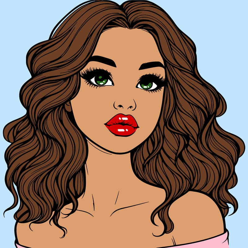 realistic girl with wavy hair and lips