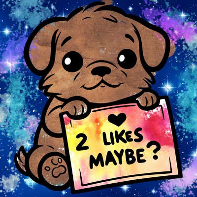 a puppy holding a sign that says 2 likes maybe?