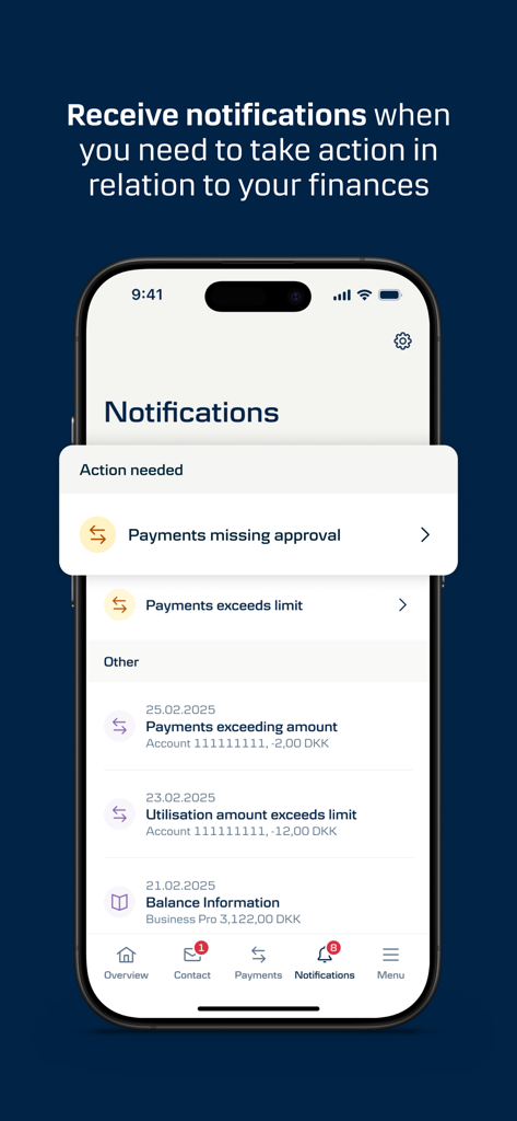 Écran des notifications de l'application District Mobile affichant des alertes de paiement professionnel.