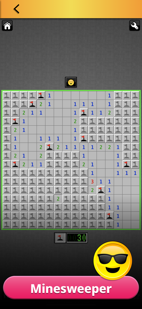 Partida del clásico juego de puzles Buscaminas en la aplicación 247 Games.
