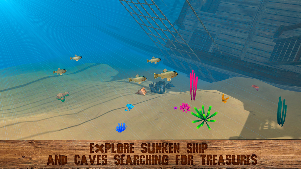 Pirate Island Survival Simulator 3D - Exploración submarina de un barco pirata hundido con peces de colores