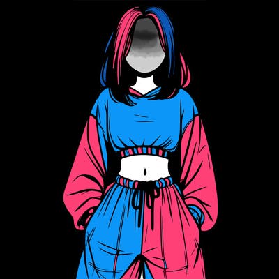 realistic girl faceless with baggy pants and a crop top