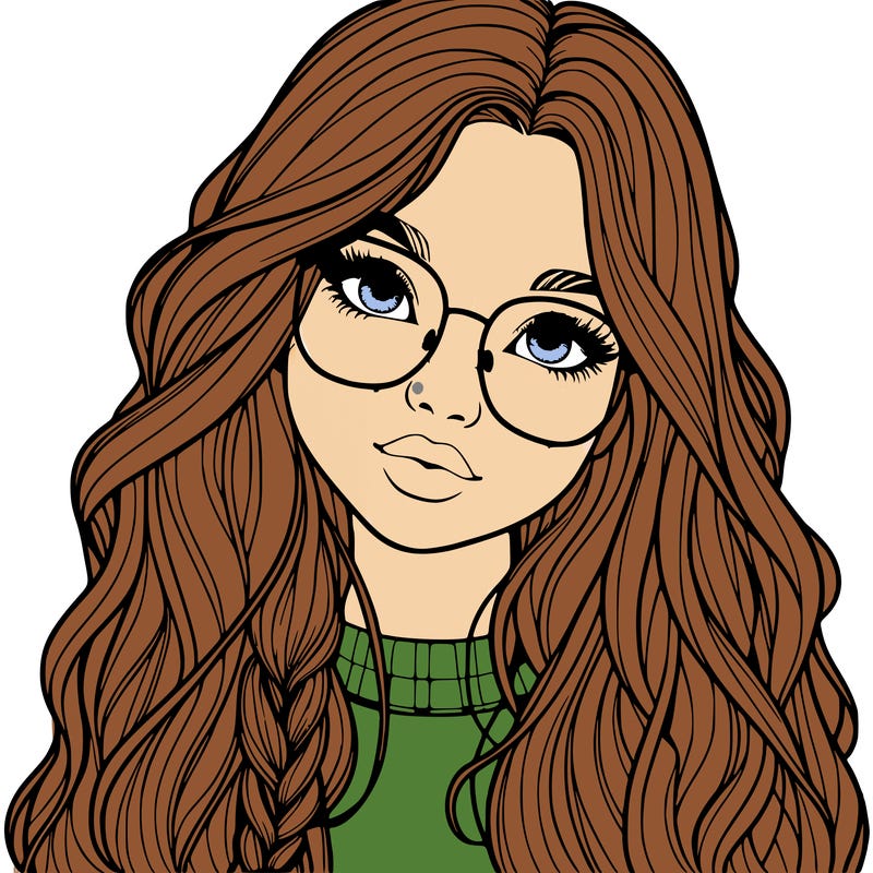 girl with long hair and freckles and glasses realistic