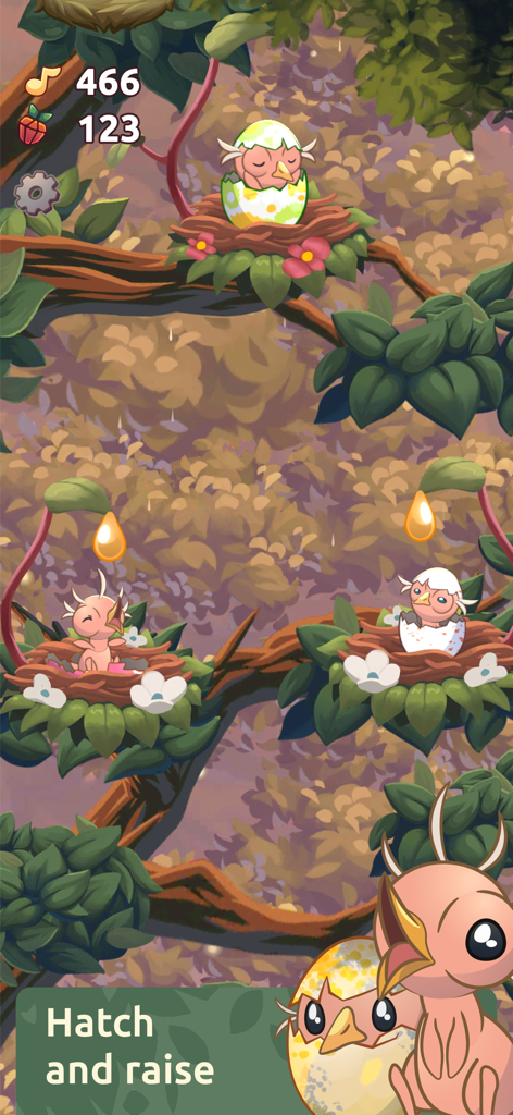 Baby birds in nests being nurtured in a forest sanctuary