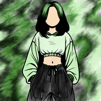 realistic girl faceless with baggy pants and a crop top