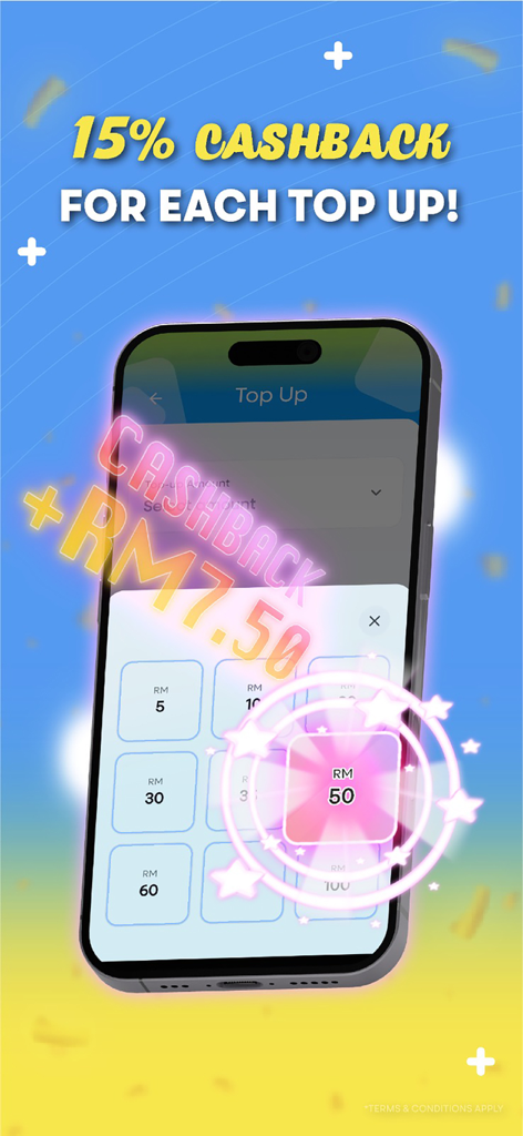 Tone WOW 2.0 - A smartphone screen showing the Tone WOW 2.0 app featuring a 15 percent cashback offer for mobile prepaid top ups.