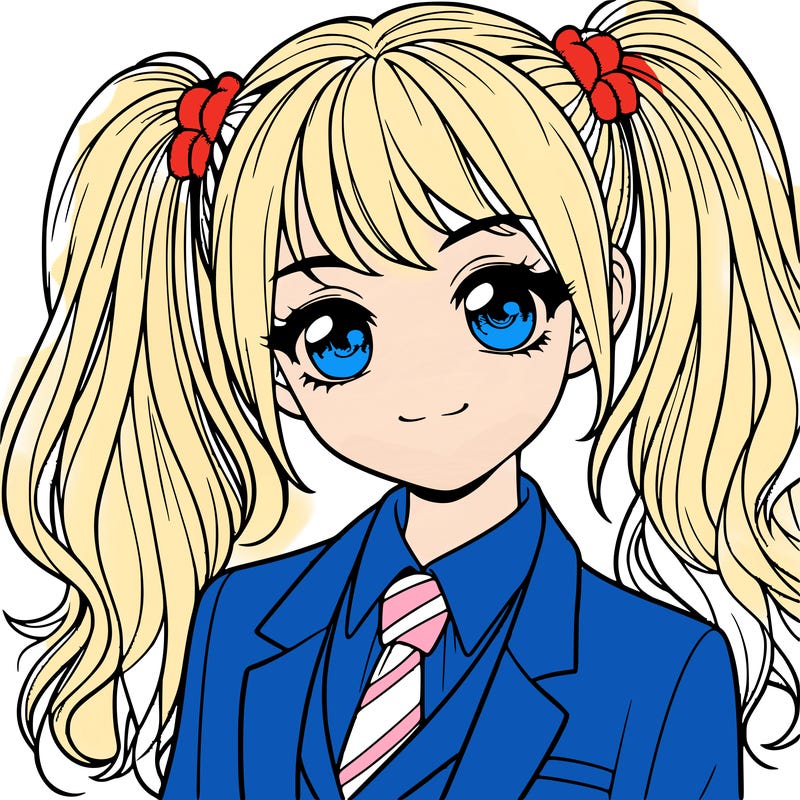 realistic girl with two ponytails and a suit on