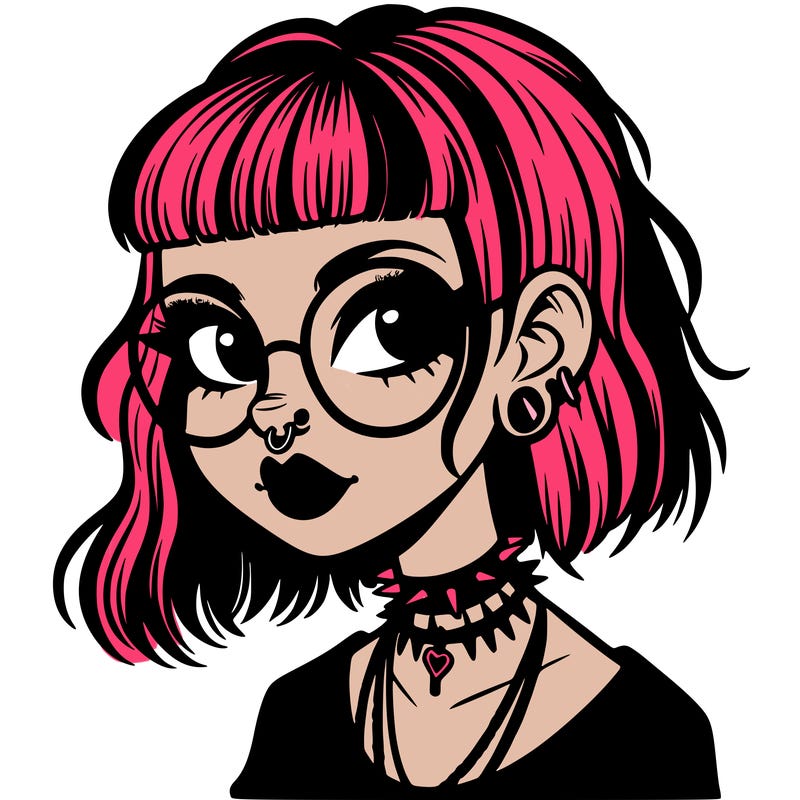 gothic girl with a mullet and glasses