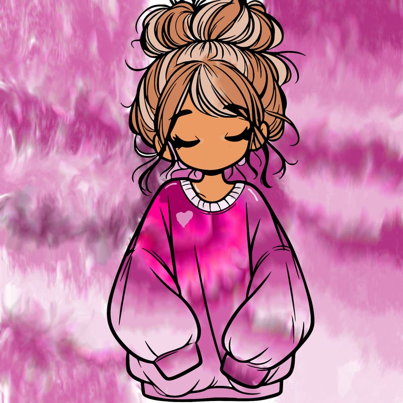 girl with baggy sweatshirt and messy bun