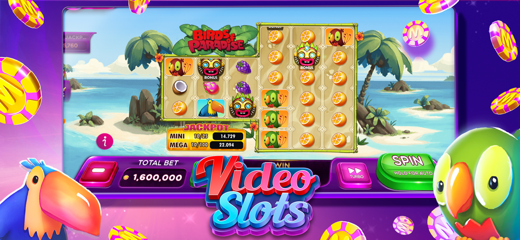 MundiGames - Social Casino - Tropical-themed Video-Slotmaschine namens Birds of Paradise in der MundiGames-App