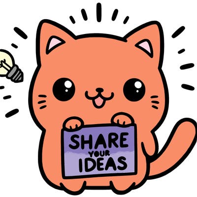a cute cat saying share your ideas