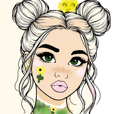 realistic girl with two buns on her hair and lips