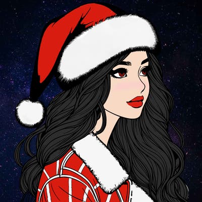realistic girl in santa hat