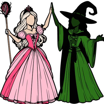 detailed realistic split of a princess and a witch