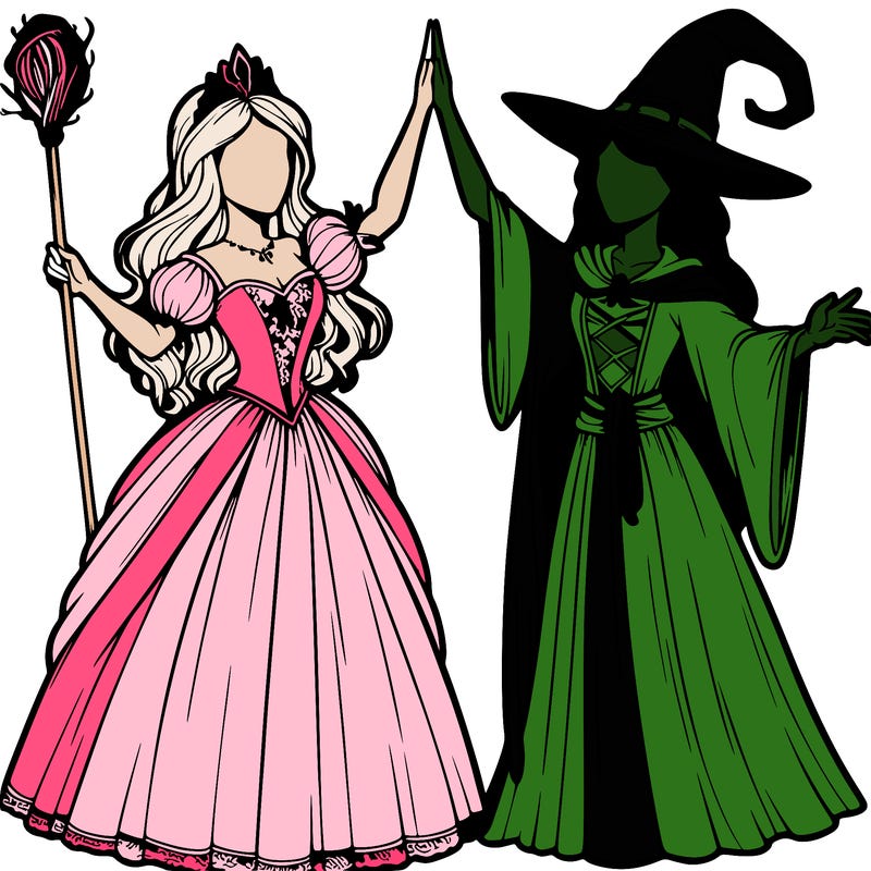 detailed realistic split of a princess and a witch