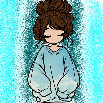 girl with baggy sweatshirt and messy bun