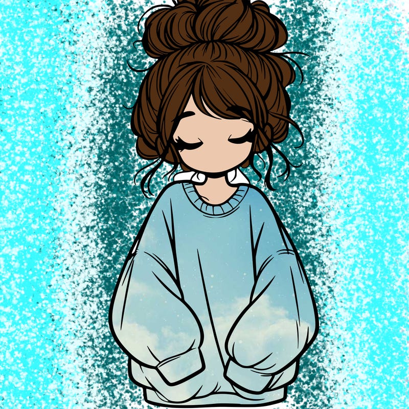 girl with baggy sweatshirt and messy bun