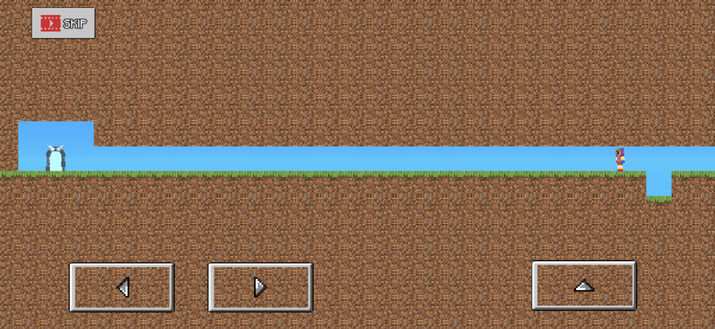 Die Trying - Troll Devil Game - Gameplay screenshot of Die Trying - Troll Devil Game showing a 2D pixel art platformer level with on-screen movement controls and a character heading toward a portal gate.