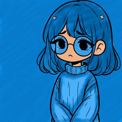 sad girl with glasses in a sweater
