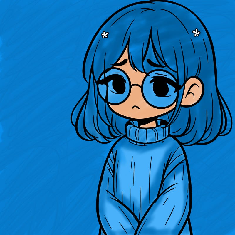 sad girl with glasses in a sweater