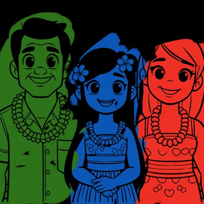 an hawaiian girl with her family realistic