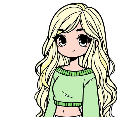 girl with long hair and a crop top with a sweater