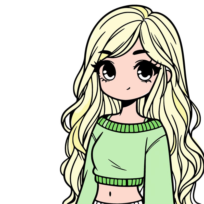 girl with long hair and a crop top with a sweater