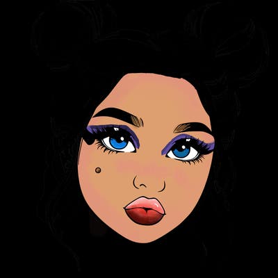 realistic girl with two buns on her hair and lips