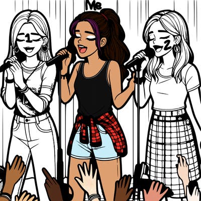 2 realistic teenage girls singing on stage