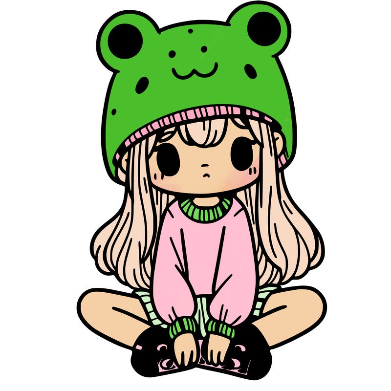 a girl wearing a frog hat and some frog socks