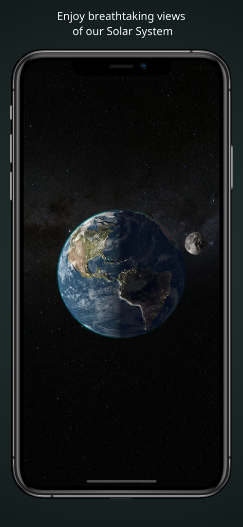 Earth and Moon 3D visualization in solAR app for space education