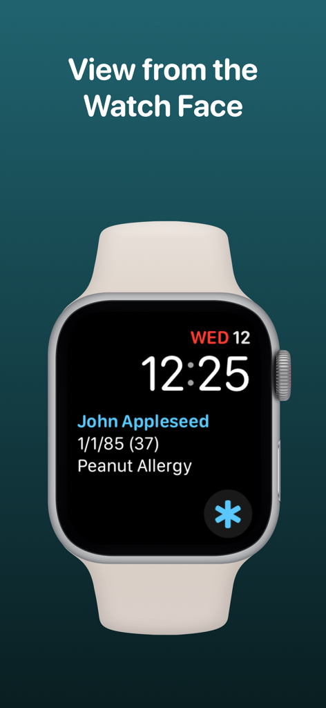 MediWear: Medical ID for Watch - Informations d'ID médical affichées sur une complication de cadran Apple Watch